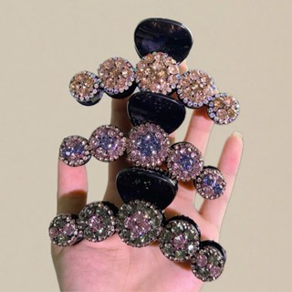  Kẹp tóc đính đá tròn kiểu vintage bản to kẹp càng cua cho tóc dài dày chắc chắn 