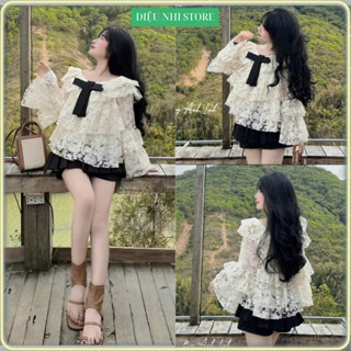 Siêu Phẩm Sét 2 Món Áo Ren Hoa 4 Tầng Có Nơ Trước Ngực Mix Chân Váy 3 Tầng Phối Ren Siêu Xinh