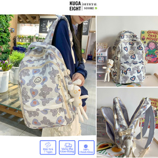 Balo Gấu In Full Hình Chất Canvas Kèm Phụ Kiện Cao Cấp-Balo Nam Nữ Nổi Bật Form Rộng Đựng Vừa Laptop 15.6