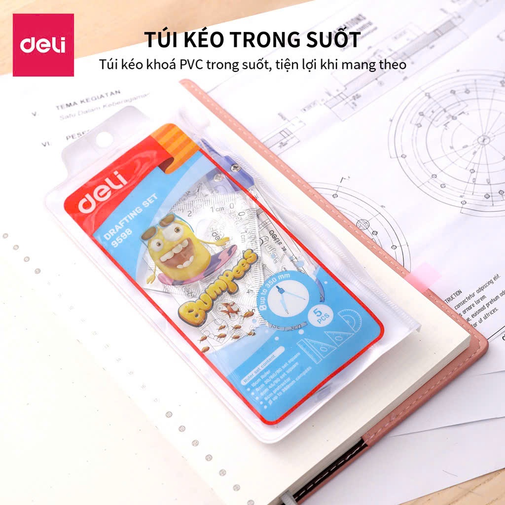 Bộ thước kẻ, compa, eke, đo độ (thước bộ học sinh)