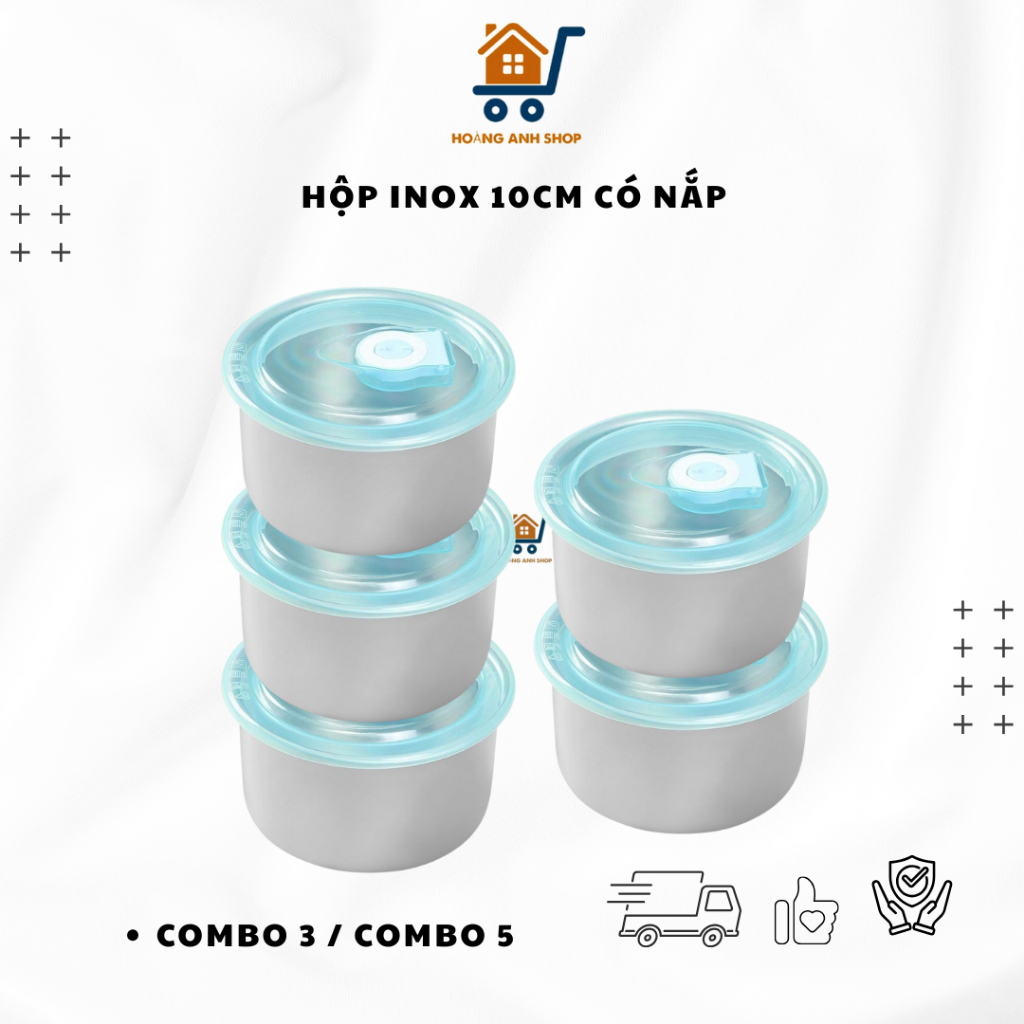 Combo 3 Hộp, 5 Hộp Inox 304 Size 10cm Nắp Nhựa, Hộp Đựng Thực Phẩm, Trữ Đông, Làm Khay Đá