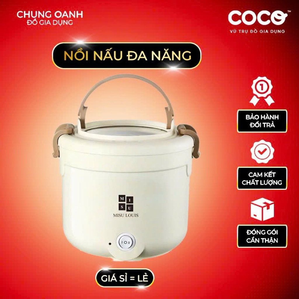 Nồi Điện Đa Năng Misu Louis 2L Mini Mẫu Mới – Nấu Cơm, Chiên, Xào, Hấp, Rán – Tặng Xửng Hấp Inox Tiện Lợi