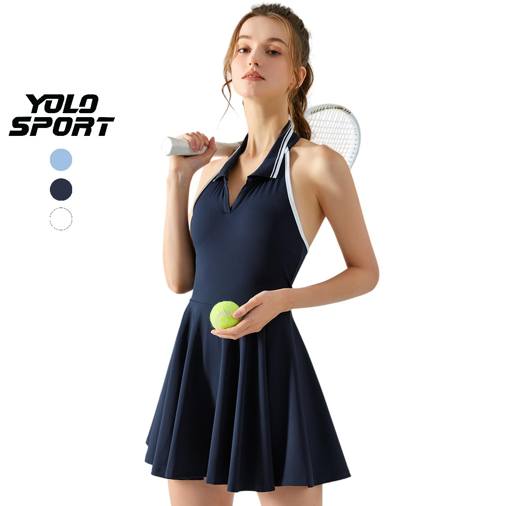Váy Polo Pickleball Tennis Nữ Có Cổ Kèm Đệm Thể Thao Golf Cầu Lông Ngoài Trời Bộ Một Mảnh Liền Thân 
