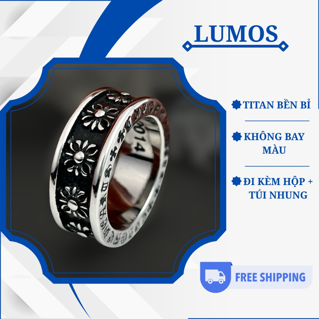 Nhẫn Lumos CH hoạ tiết hoa unisex N23 bản dày, titan phong cách retro, nam nữ