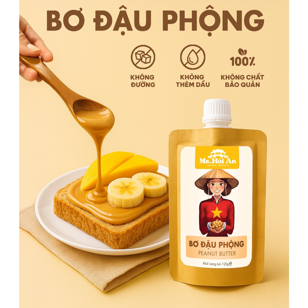 Ms. Hoi An | Bơ Đậu Phộng Nguyên Chất, Không Đường | Eat Clean | Peanut Butter Natural