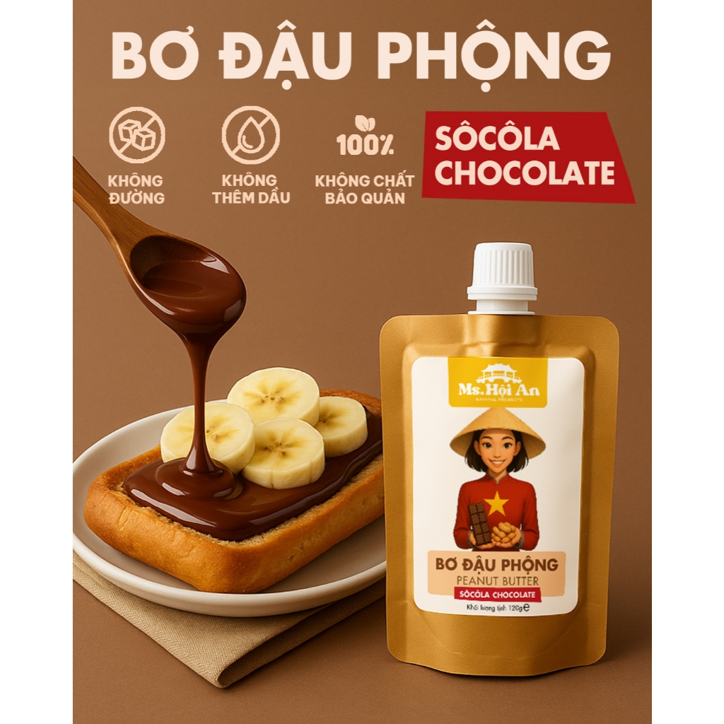Ms. Hoi An | Bơ Đậu Phộng Socola | Eat Clean | Chocolate Peanut Butter 100% Natural