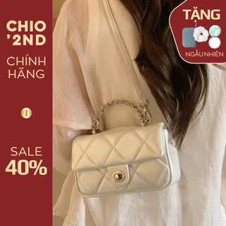  Sẵn  Túi xách dự tiệc CHIO'2ND size 19 trắng ngọc trai 3d túi xách vuông nhỏ cầm tay đeo chéo đeo vai kẹp nách 