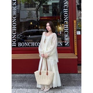 Set bốn món áo babydoll kèm áo hai dây chân váy xòe tầng tà ren Ảnh thật/Sẵn