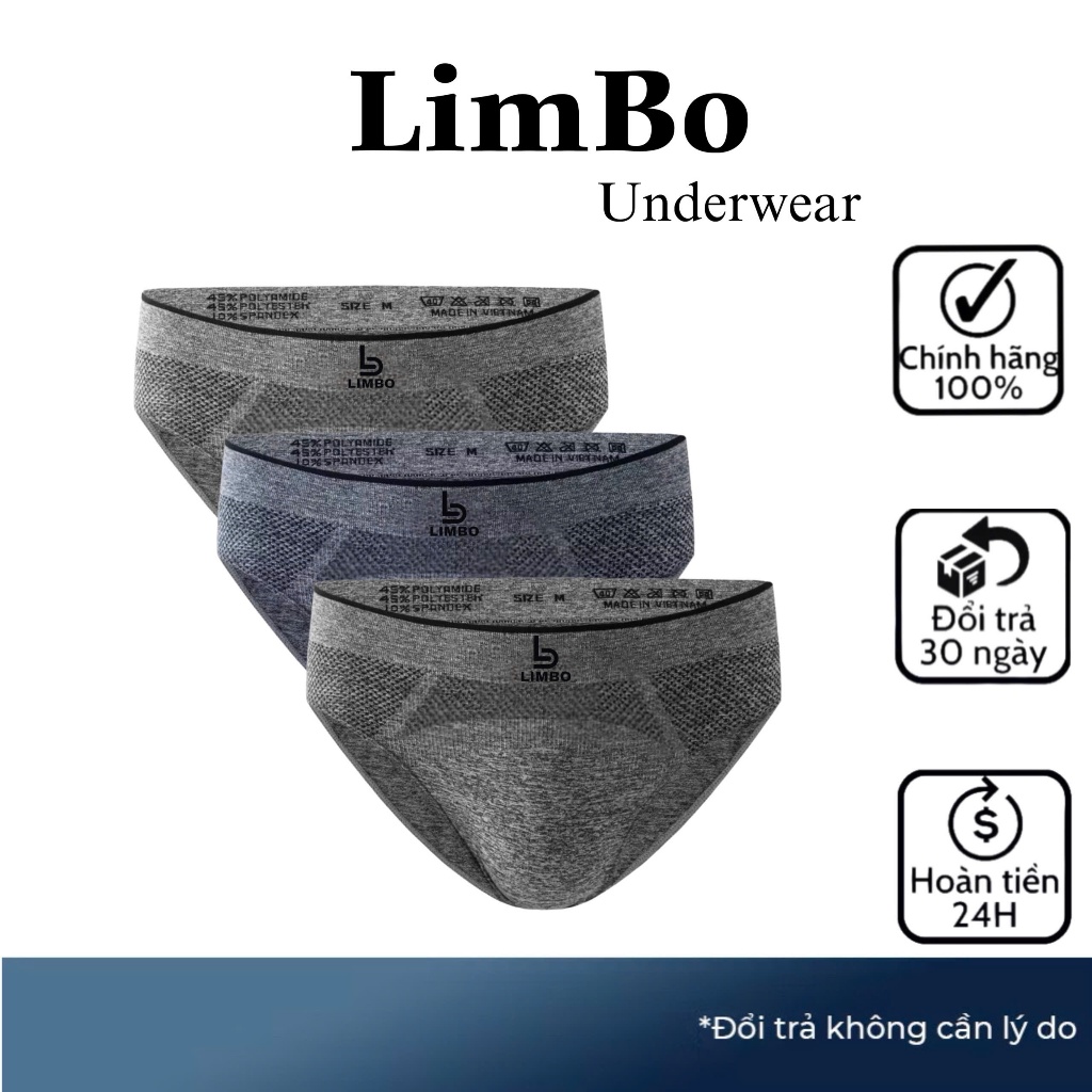 Combo 3 Quần Sịp Nam Tam giác chất Dệt Kim Siêu Thấm Hút Co Giãn Đàn Hồi Cao LimBo