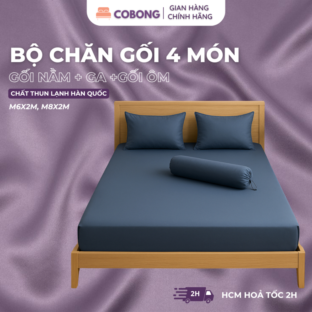 [DEAL MỞ BÁN] Bộ Chăn Gối 4 Món Chất Thun Lạnh Hàn Quốc Nhiều Màu Giường M6x2M, M8x2M - Cô Bông Bedd
