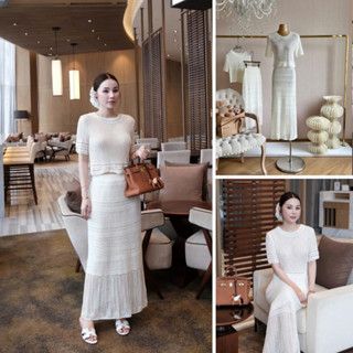 Set áo ren lưới nữ kèm chân váy dáng dài maxi bánh bèo đi biển