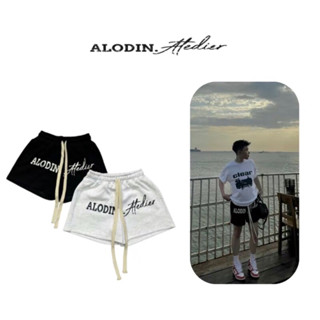 [DEAL MỞ BÁN] ALODIN.atedier | Quần short nỉ 2 da In Lụa chữ sước cao cấp 2 lớp lót lưới form trên gối  Nam Nữ  Menswear