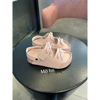  Dép sandal nữ chất da lộn thắt nơ xinh xắn đế cao 3,5cm 