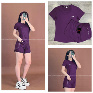 Set đồ thể thao nữ tập gym, yoga, chạy bộ chất thun lạnh, bộ thể thao cộc tay quần đùi 2 lớp -Set short anling trơn