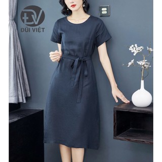 Đầm suông tay lỡ màu kem cổ tròn basic Hàn Quốc dv84