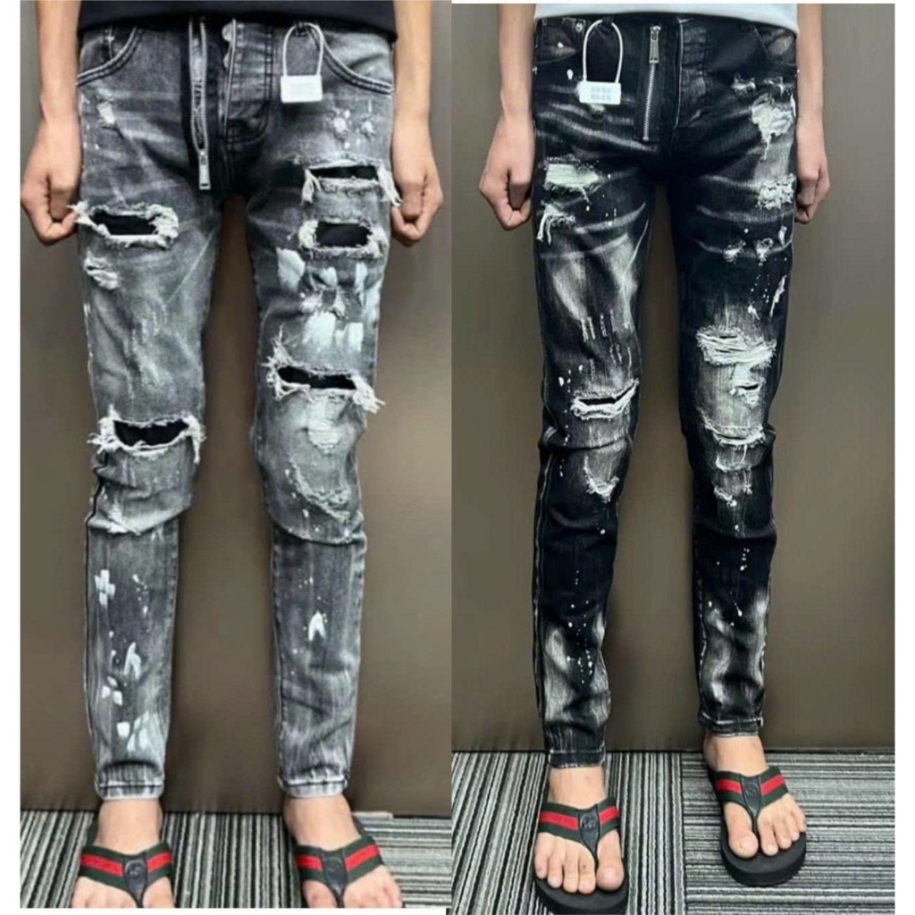 Quần jean nam xám khói,đen khóa lệch rách vá bảng 4 cúc NEW -AHFASHION Menswear Pants Có Túi