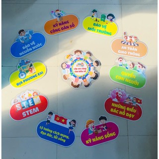 Set trang trí "Lớp em cùng tìm hiểu về 10 chủ đề" đã ép plastic sẵn keo dán tường