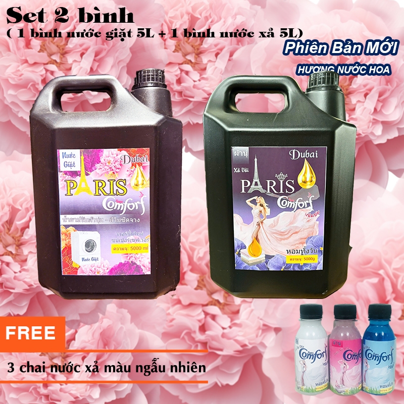 Set 2 Can ( Nước giặt thái lan thơm lâu 5L hương Com.forf + Nước xả 5L  Tím ) TẶNG 3 xả