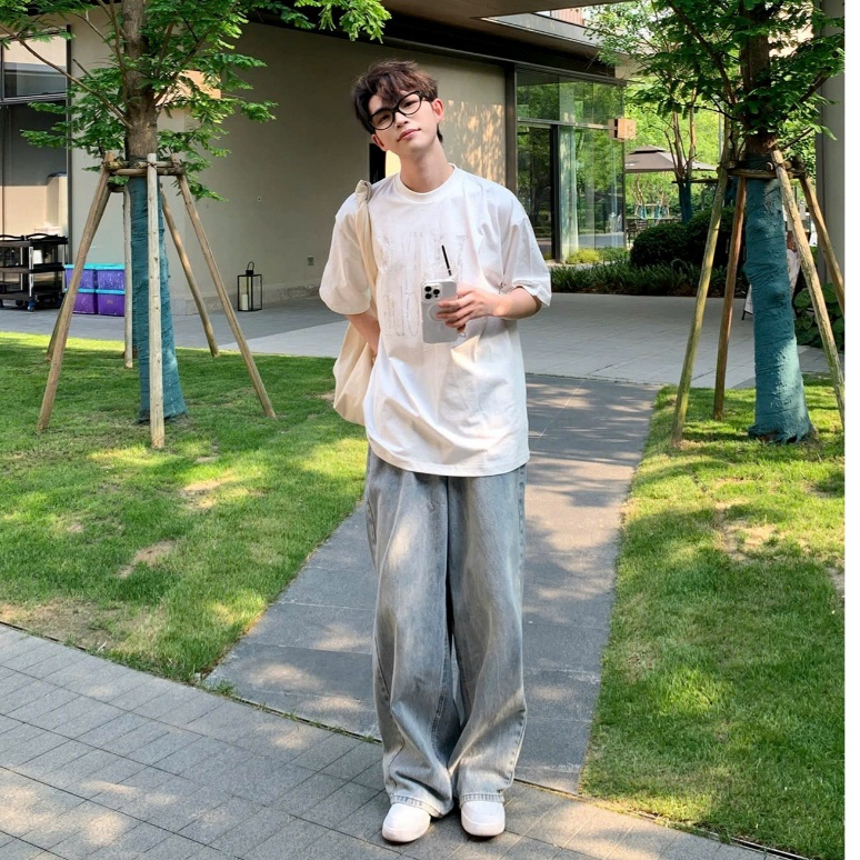 WIDE STRAIGHT Quần jean nam ống rộng, ống suông new 2025, xám smoke, jean baggy, quần ống rộng nam light smoke | BigBuy360 - bigbuy360.vn