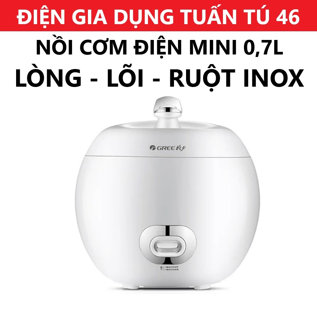 Nồi cơm điện lõi inox 304 an toàn sức khỏe quả táo mini Gree 0,72 lit cao cấp, Nồi cơm điện mini SHA