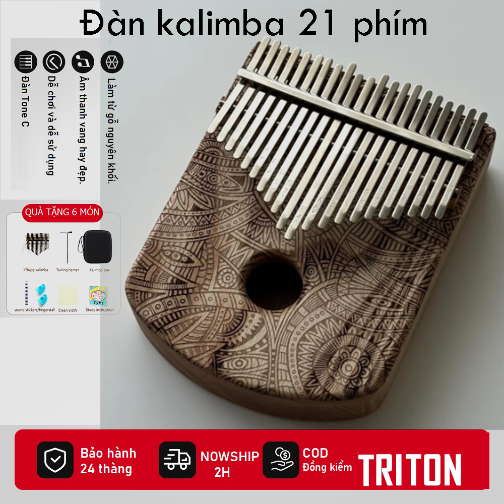 Đàn kalimba 21 phím KZT-01 Họa tiết square - Tặng 6 phụ kiện