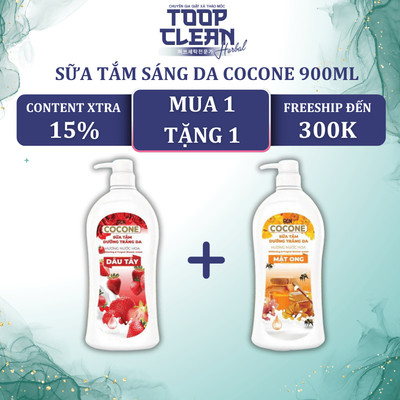 Sữa Tắm Dưỡng Da Sáng Mịn COCONE 900 ML/ Chai - Hương Hoa Anh Đào/ Mật Ong/ Dâu Tây