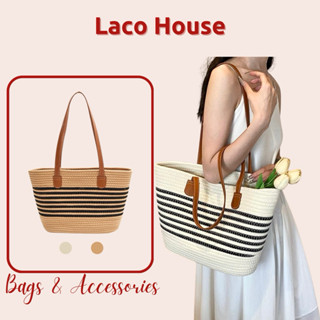  |Laco House| Túi cói đi biển quai da kẻ ngang Bada Stripe 🧜‍♀️ Túi tote đi biển T125 