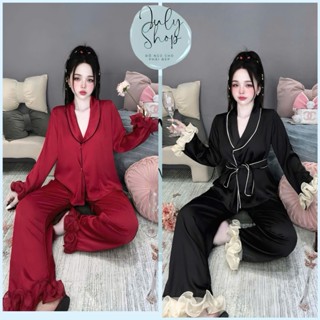 [<60kg] Đồ Ngủ Nữ, Đồ Bộ Tiểu Thư JULY Áo Kimono Viền Voan Xoắn Sang Chảnh Chất Lụa Latin Mềm Mịn Freesize