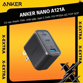 Củ sạc nhanh Anker Nano 70W A121A, chân gập, type C GaN A121A PD PPS5A QC FCP SCP, nhỏ gọn, dành cho IP