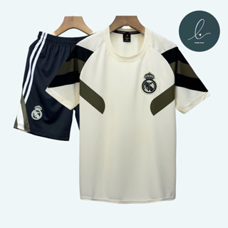 Bộ quần áo bóng đá REAL XANH ÔLIU logo THÊU thun lạnh cao cấp