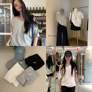 LEMONA x WGWE - Áo Phông Thun Rộng Lệch Vai Basic Solid W3719#