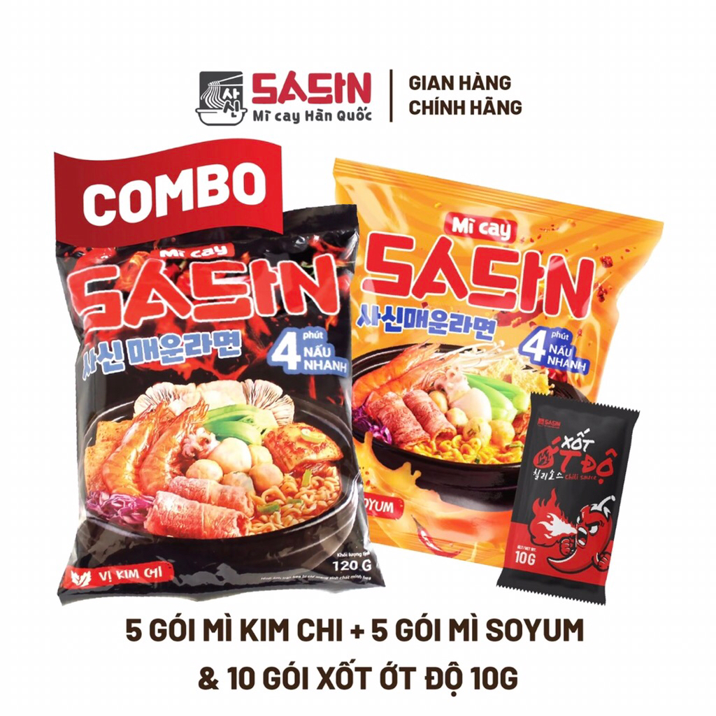 [ 10 GÓI ] 5 GÓI MÌ KIM CHI + 5 GÓI MÌ SOYUM & 10 GÓI XỐT ỚT ĐỘ 10G
