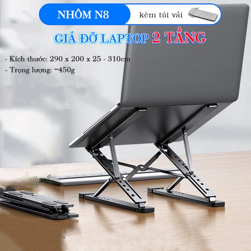 Giá Đỡ Laptop Nâng Cao 2 Tầng Gấp Gọn N8, Giá Nâng Laptop 2 Tầng Hợp Kim Nhôm Cao Cấp