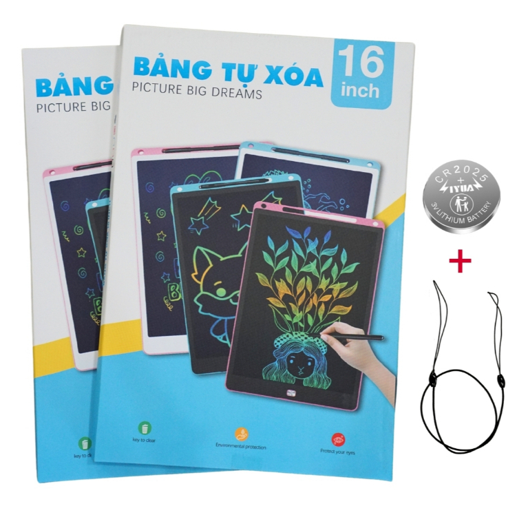 Bảng Tự Xoá 16 Inch Đa Sắc Bảng Tự Xoá Dùng Pin Cr2025 Đồ Chơi Trẻ Em Thông Minh Cho Bé YT-16