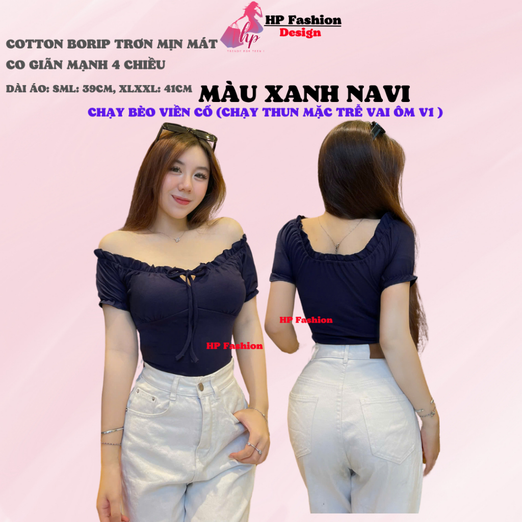 Áo thun body tay bèo ngắn nhún thun cổ vuông, áo nữ kiểu mặc được trễ vai nữ basic vải thun cotton borip trơn basic HP44 | BigBuy360 - bigbuy360.vn