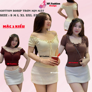 Áo thun body tay bèo ngắn nhún thun cổ vuông, áo nữ kiểu mặc được trễ vai nữ basic vải thun cotton borip trơn basic HP44