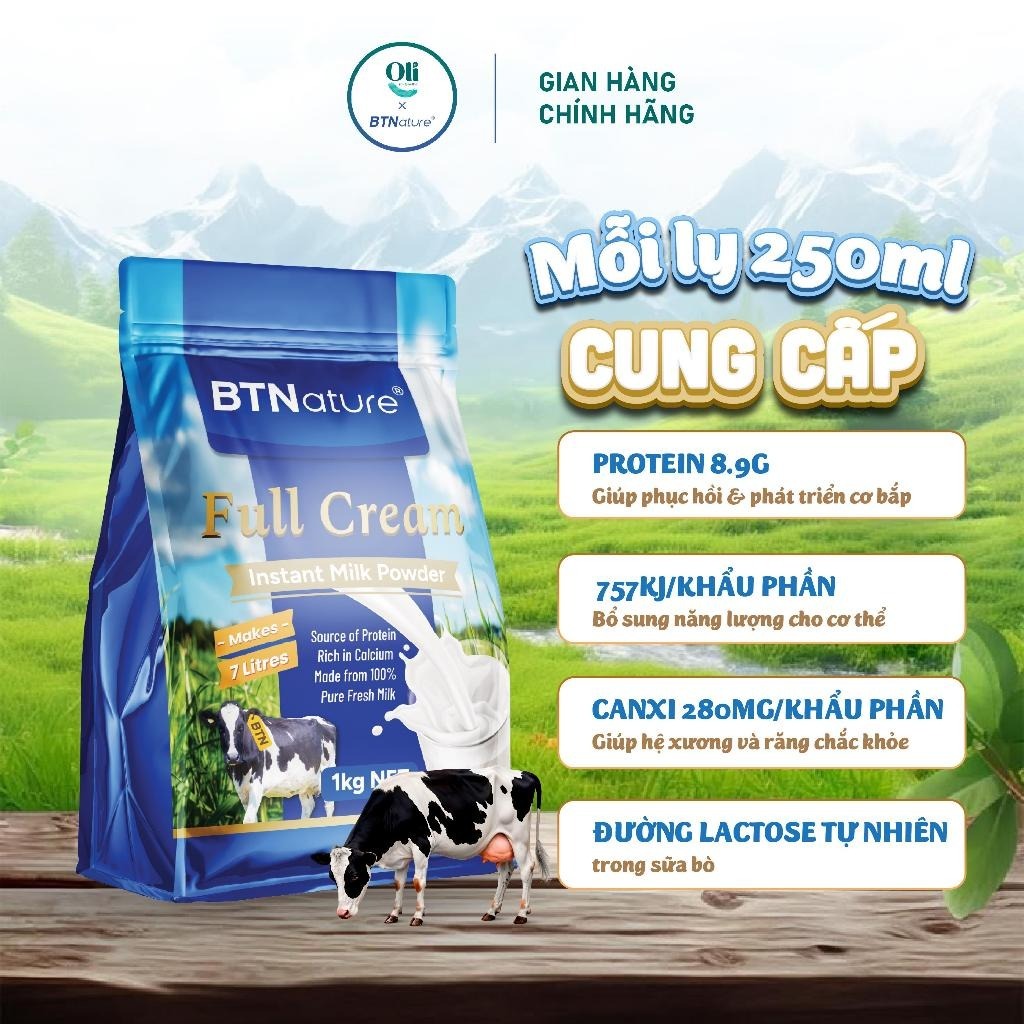 COMBO 2 TÚI | Sữa Tươi Dạng Bột Nguyên Kem Cao Cấp BTNature Full Cream – Bổ Sung Canxi Protein