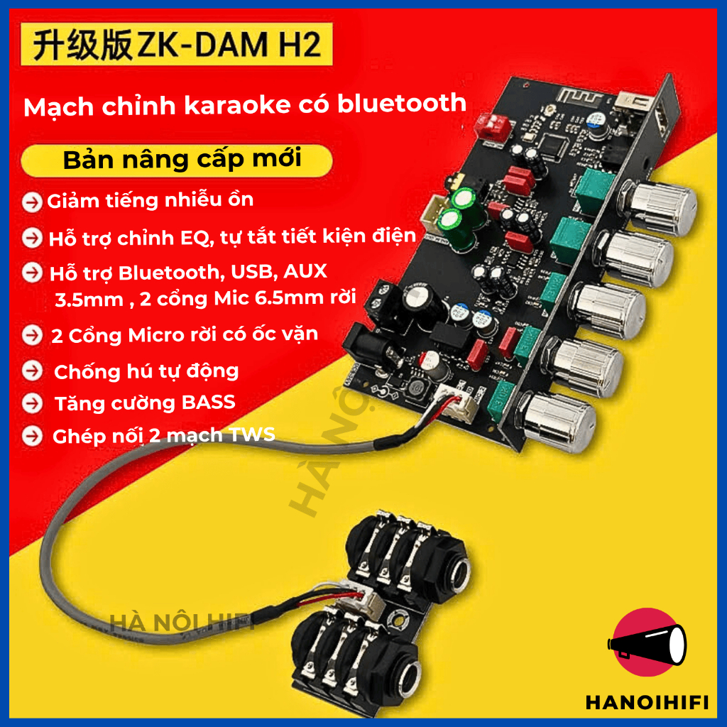 Mạch Karaoke DAM H2 của hãng Wuzhiaudio  tạo vang tăng bass có sẵn bluetooth từ HÀ NỘI HIFI