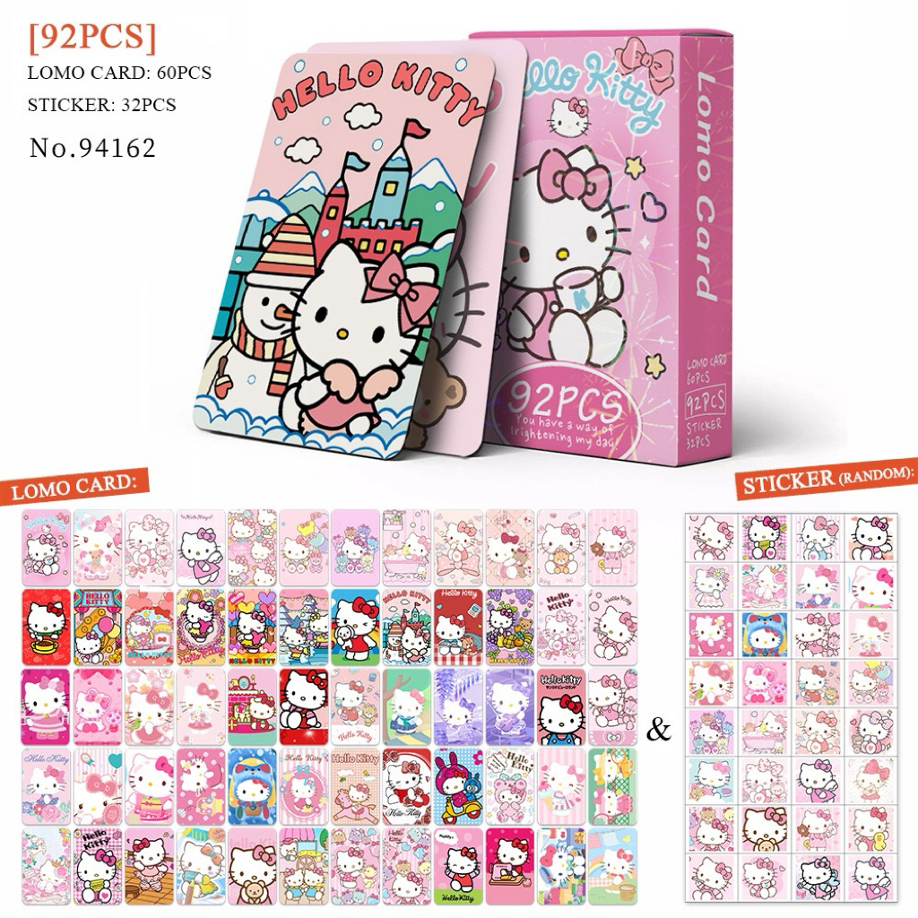 [Lomo Hello Kitty 92] Bộ 60 lomo card Hello Kitty + 32 Sticker anime Hello Kitty