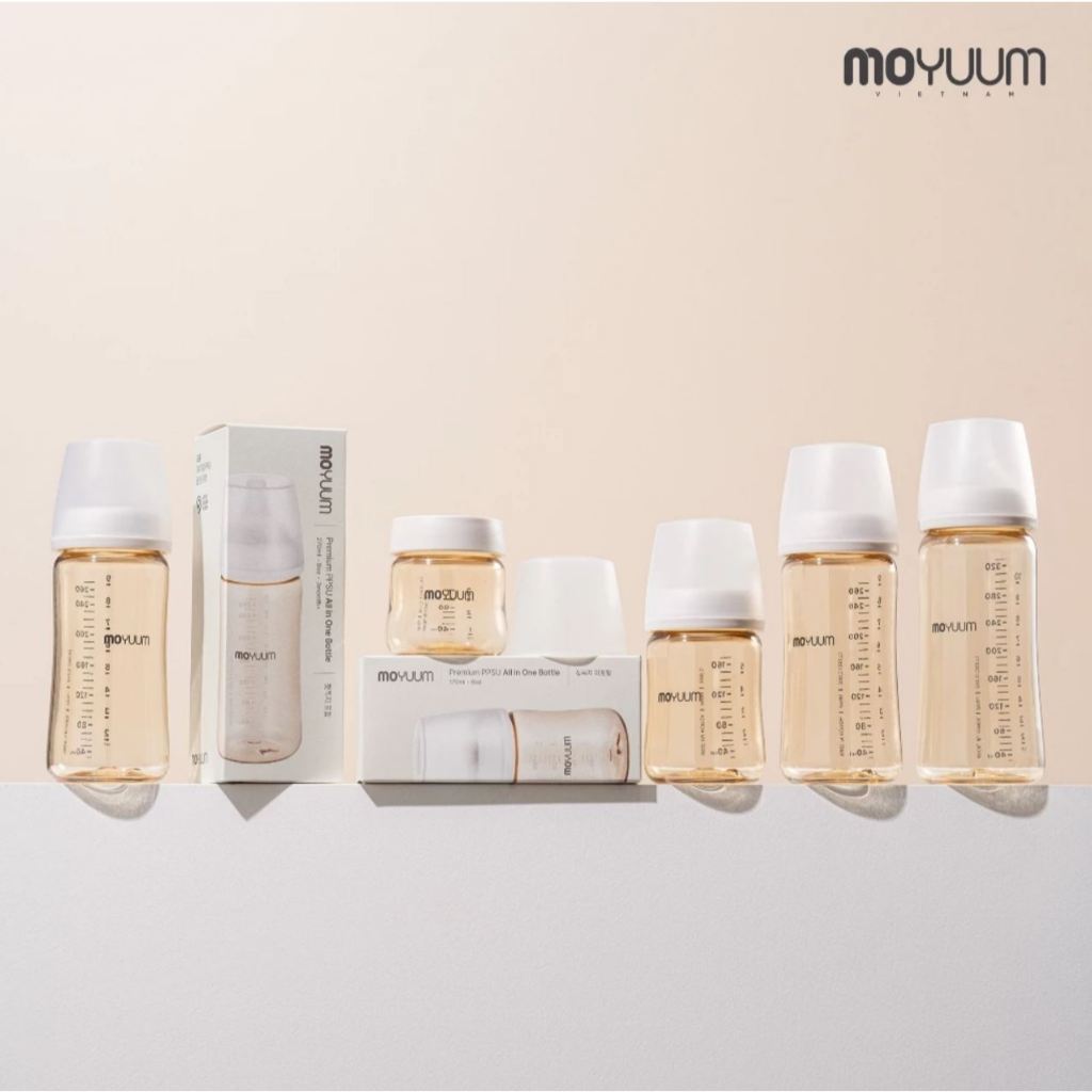 Bình Sữa Moyuum PPSU Thế Hệ 3 Màu Trơn, Bình Sữa Chống Sặc, Chịu Nhiệt Tốt, An Toàn Cho Bé/ Núm thay
