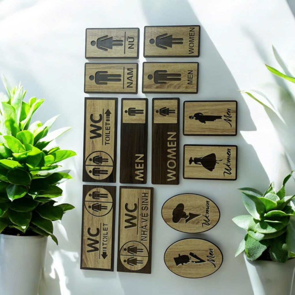 Bảng vân gỗ WC , bảng toilet Nam , bảng toilet Nữ dán cửa nhà vệ sinh giá siêu rẻ, siêu chất lượng