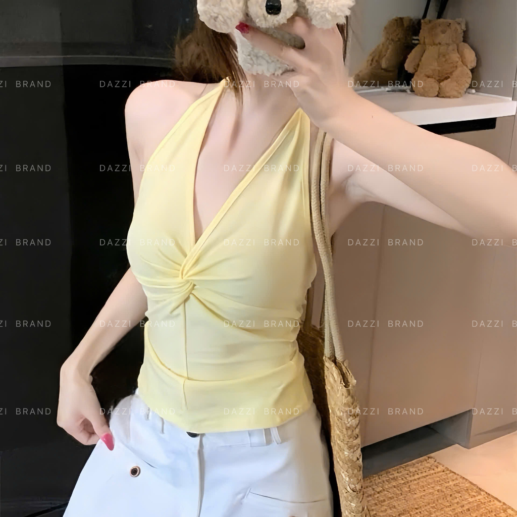[TẶNG SCRUNCHIES] Áo yếm cổ V xoắn ôm body chất cotton mịn mùa hè Dazzi women A034 | BigBuy360 - bigbuy360.vn