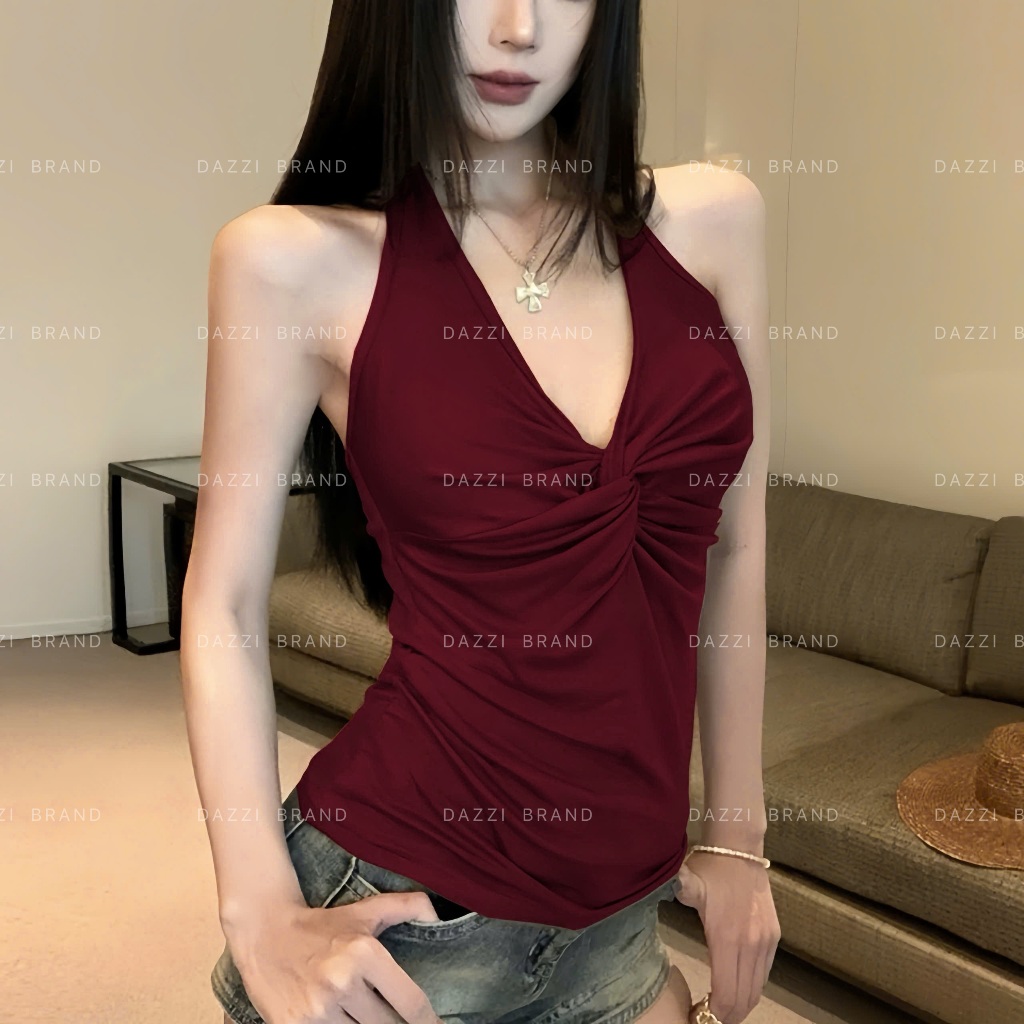 [TẶNG SCRUNCHIES] Áo yếm cổ V xoắn ôm body chất cotton mịn mùa hè Dazzi women A034 | BigBuy360 - bigbuy360.vn