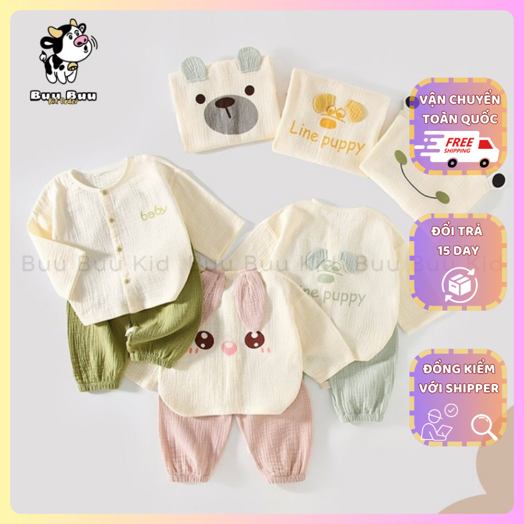 Bộ Đồ Cho Bé Trai, Bé Gái Muslin BuuBuuKid