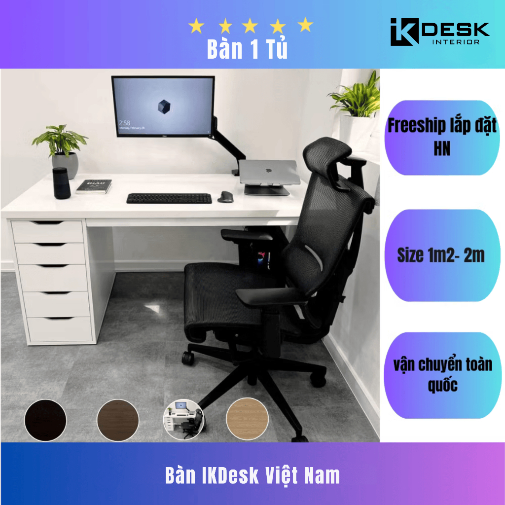 Bàn IKEA 1 Hộc Tủ IKDesk (Ship lắp đặt Hỏa tốc KV Hà Nội)