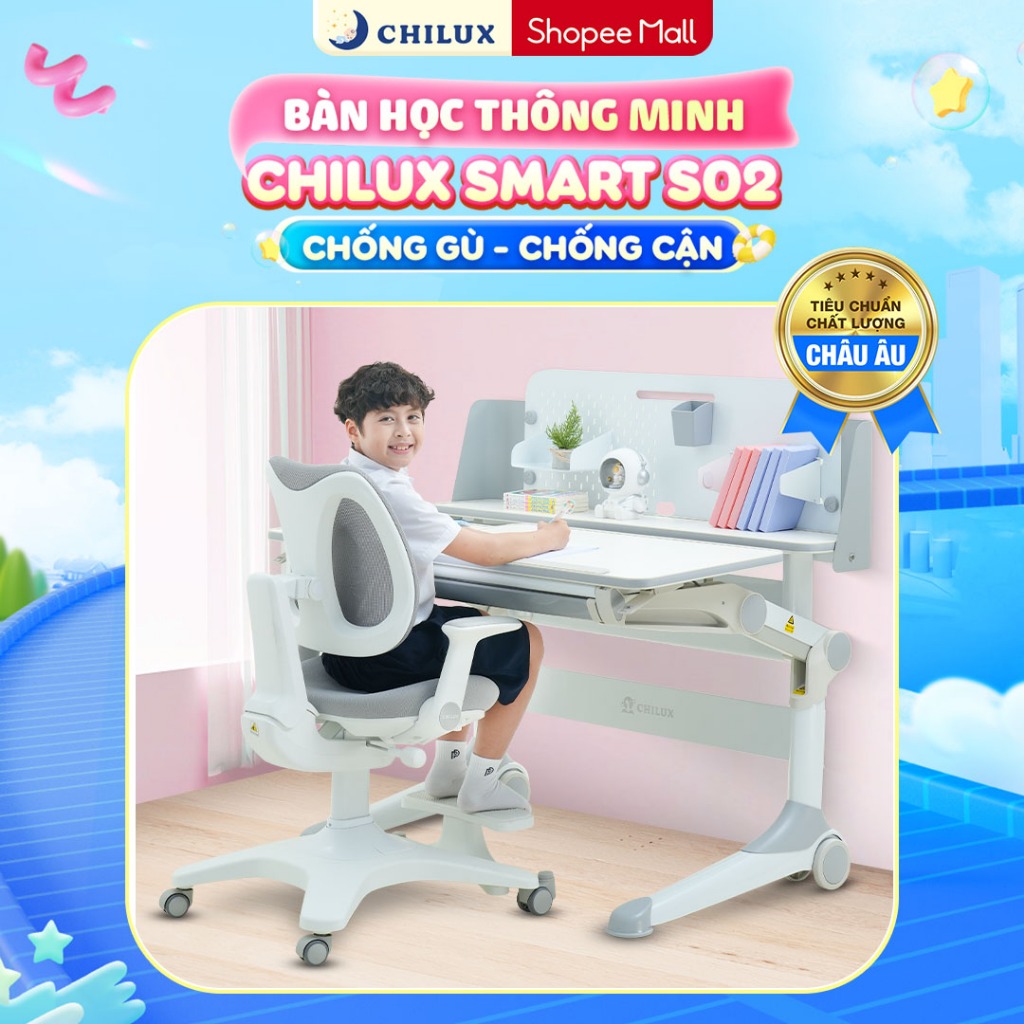 Bàn học cho bé cao cấp Chilux Smart S02 chống gù, chống cận, phân chia ngăn khoa học