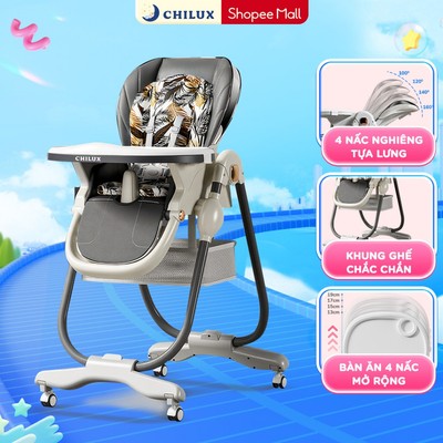 Ghế ăn dặm cao cấp cho bé Chilux Grow E - Bàn ăn 4 nấc, đệm da PU chống bám bẩn, từ 4 tháng - 3 tuổi