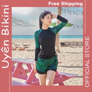 Đồ bơi áo tắm bikini set 2 món áo dài tay chống nắng quần đùi thể thao đi biển đẹp Q02