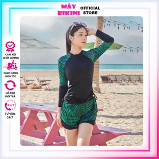 MÂY BIKINI Bộ đồ bơi nữ Set 2 món áo dài tay quần đùi đi biển chống nắng Q02
