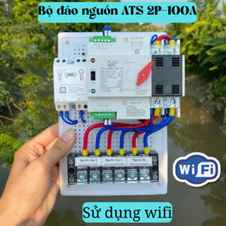 Tủ điện gia đình, bộ đảo nguồn ATS 2P-100A tự động chuyển hai công tơ điện hẹn giờ bằng công tắc wifi trên điện thoại